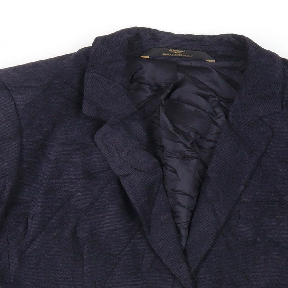 St Michael Womens Blue Jacket Blazer Size 14 Button - Vintage