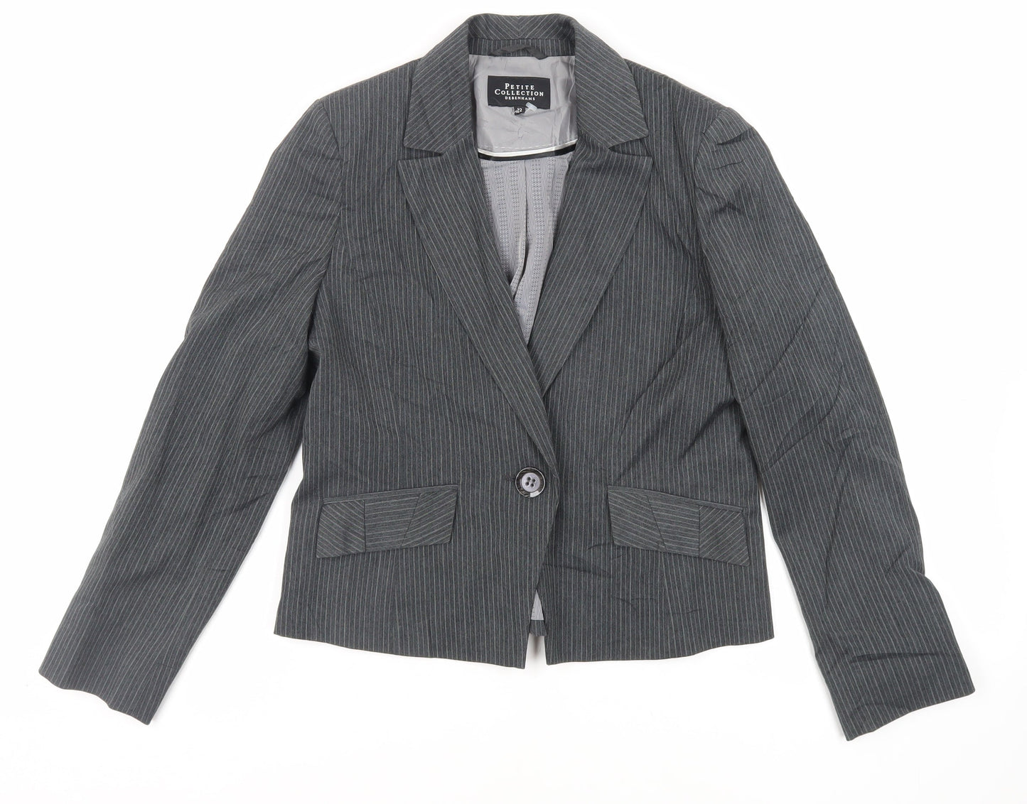 Debenhams Womens Grey Striped Jacket Blazer Size 12 Button