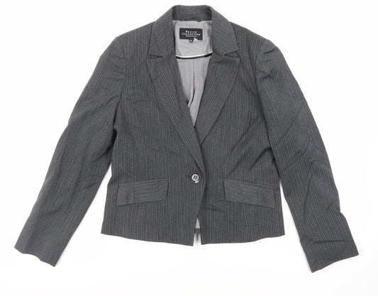 Debenhams Womens Grey Striped Jacket Blazer Size 12 Button