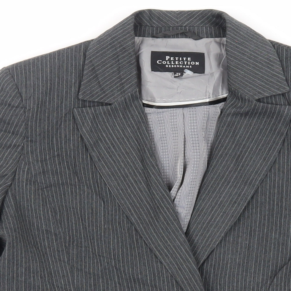 Debenhams Womens Grey Striped Jacket Blazer Size 12 Button