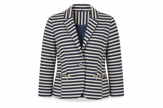 M&Co Womens Beige Striped Jacket Blazer Size 8 Button