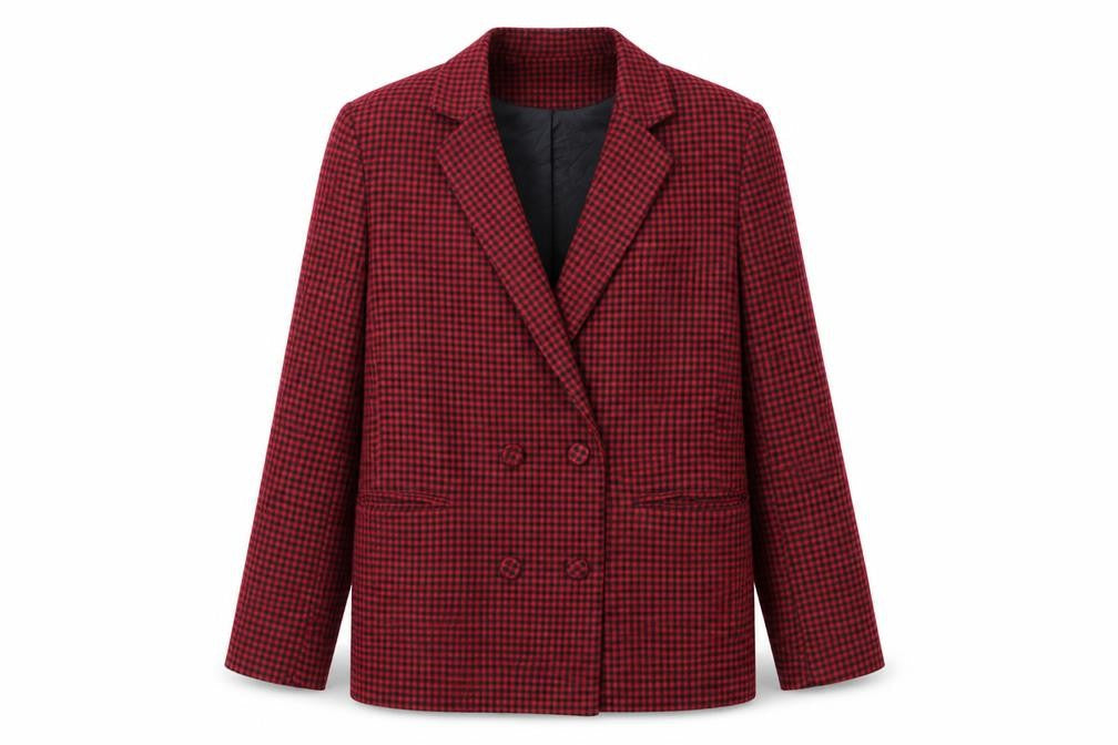 Stradivarius Womens Red Check Jacket Blazer Size M Button