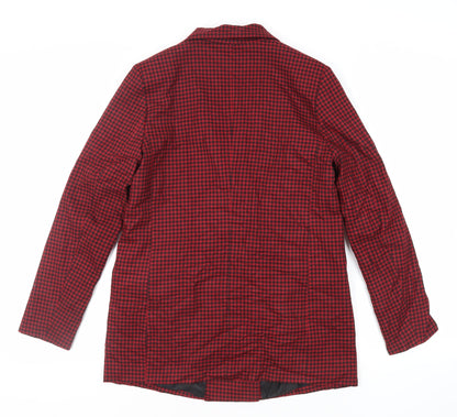 Stradivarius Womens Red Check Jacket Blazer Size M Button