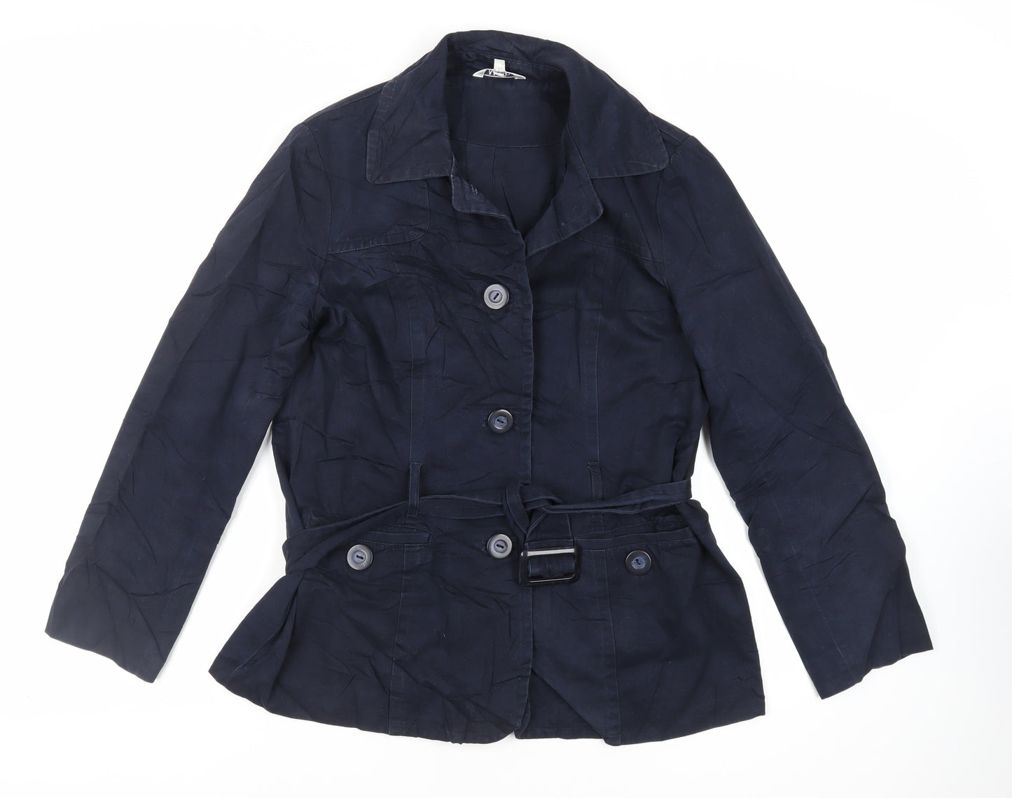 M&Co Womens Blue Jacket Size 14 Button - Belted