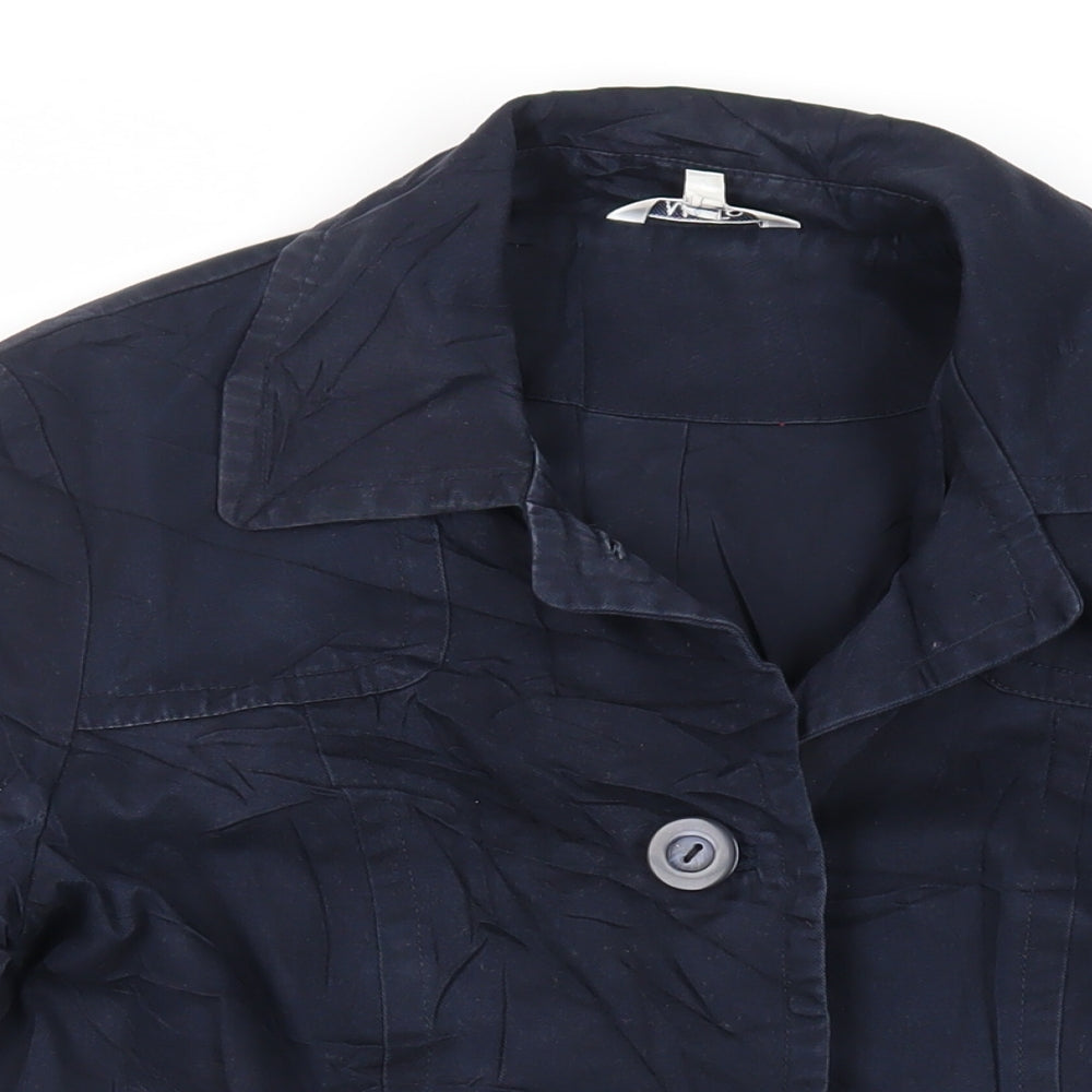 M&Co Womens Blue Jacket Size 14 Button - Belted