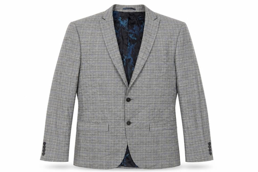 River Island Mens Grey Plaid Polyester Jacket Blazer Size 44 Regular