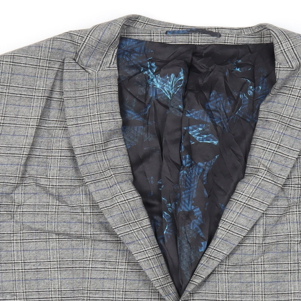 River Island Mens Grey Plaid Polyester Jacket Blazer Size 44 Regular