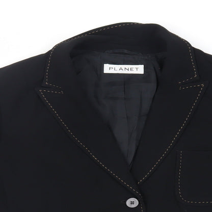Planet Womens Black Jacket Blazer Size 12 Button - Contrasting Stitching