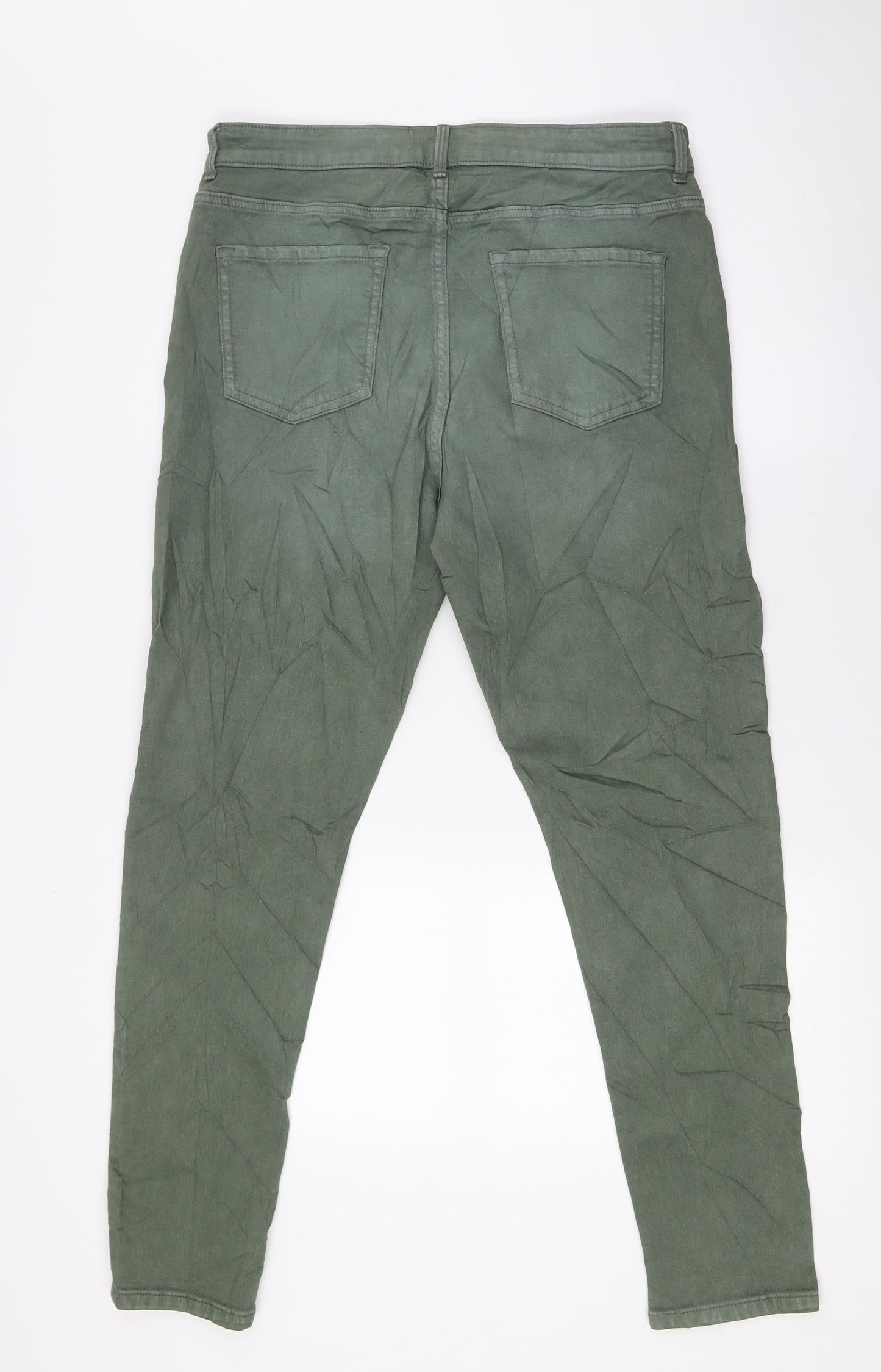 Marks and Spencer Womens Green Cotton Skinny Jeans Size 14 L30 in Regular Zip