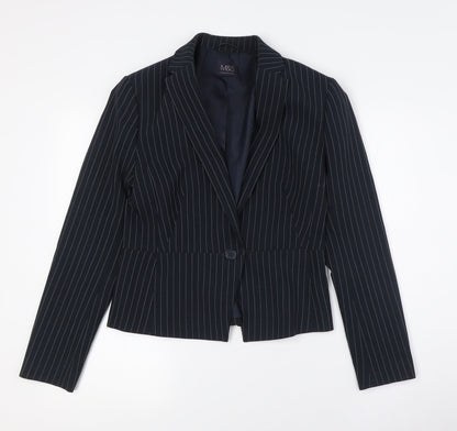Marks & Spencer Womens Blue Striped Jacket Size 8 Button - Fitted