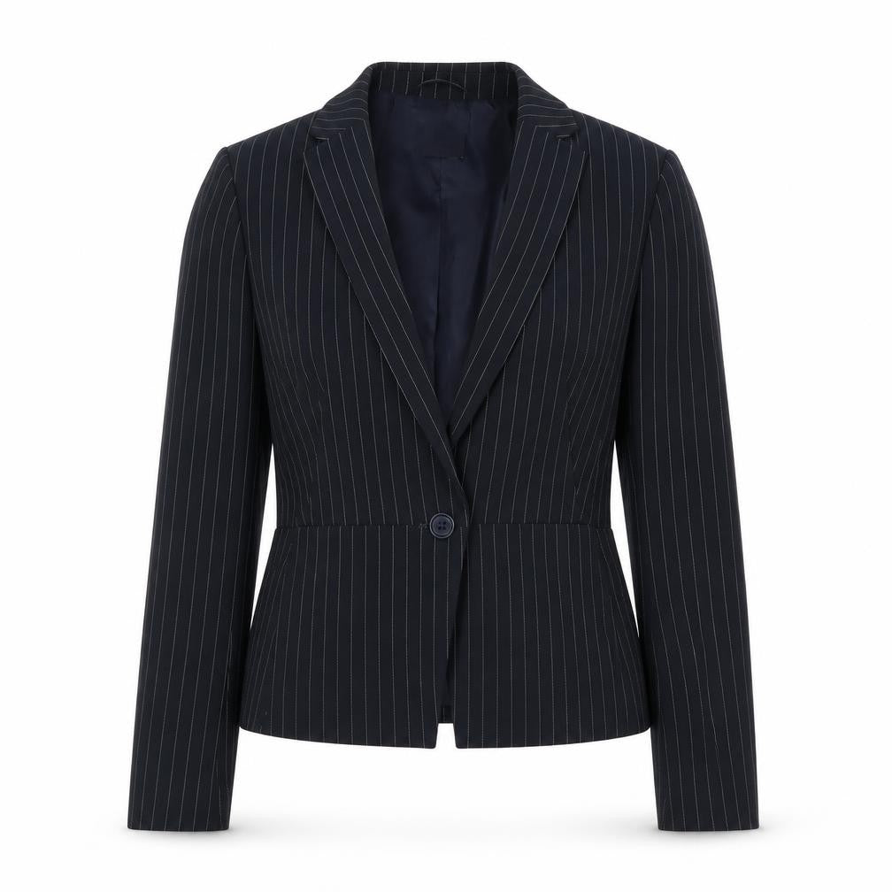 Marks and Spencer Womens Blue Striped Jacket Size 8 Button - Fitted