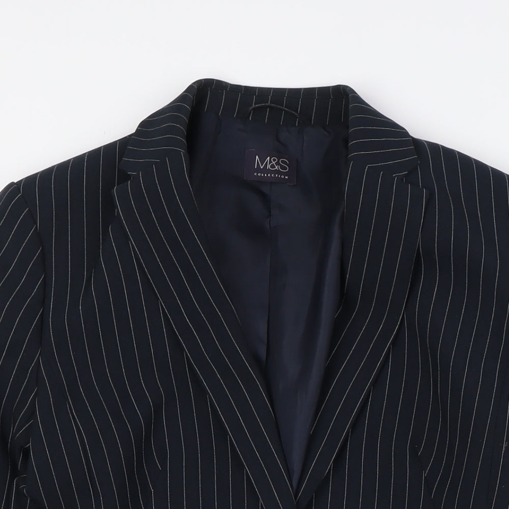 Marks and Spencer Womens Blue Striped Jacket Size 8 Button - Fitted