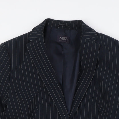 Marks & Spencer Womens Blue Striped Jacket Size 8 Button - Fitted