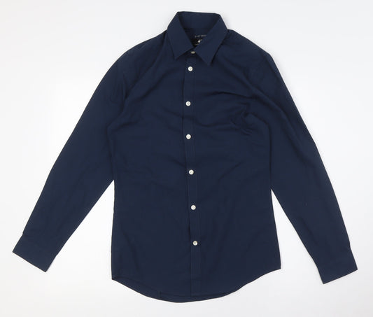 H&M Mens Blue Polyester Dress Shirt Size XS Collared Button