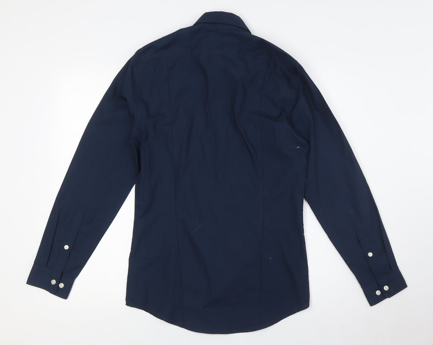 H&M Mens Blue Polyester Dress Shirt Size XS Collared Button