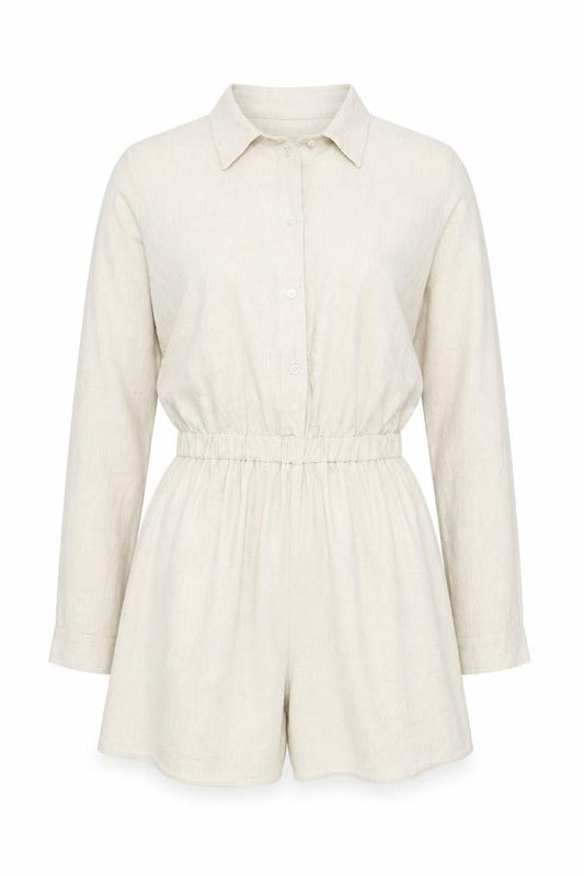 Boohoo Womens Beige Viscose Playsuit One-Piece Size 12 L3 in Button