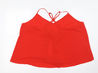 Additional front view of Red Herring women’s red polyester basic button-up, size UK 20, v-neck - tie back