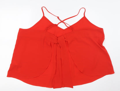 Back view of Red Herring women’s red polyester basic button-up, size UK 20, v-neck - tie back