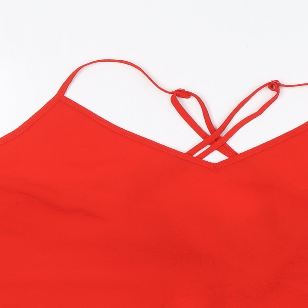 Red Herring Womens Red Polyester Basic Button-Up Size 20 V-Neck - Tie Back