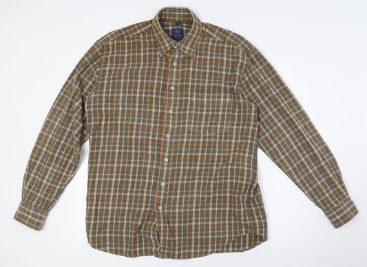 Crewfield Mens Green Check Cotton Button-Up Size M Collared Button