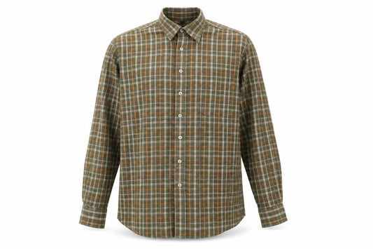 Crewfield Mens Green Check Cotton Button-Up Size M Collared Button