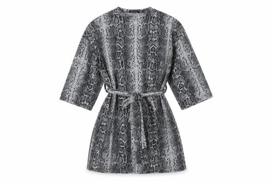 Boohoo Womens Grey Animal Print Polyester A-Line Size 8 Crew Neck - With Belt
