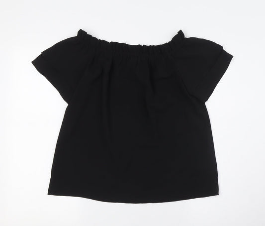 Dorothy Perkins Womens Black Polyester Basic Button-Up Size 8 Off the Shoulder