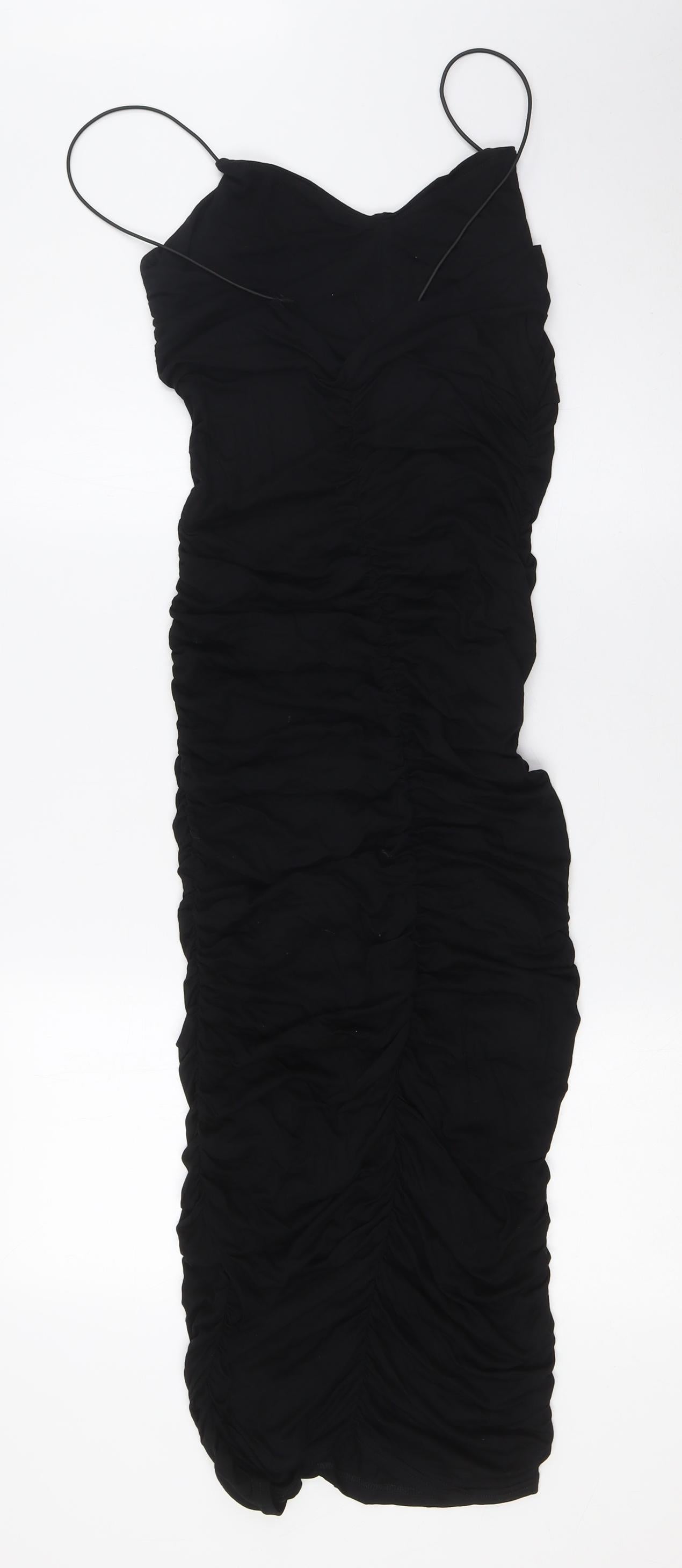 PRETTYLITTLETHING Womens Black Polyester Bodycon Size 14 Scoop Neck - Extreme Ruched