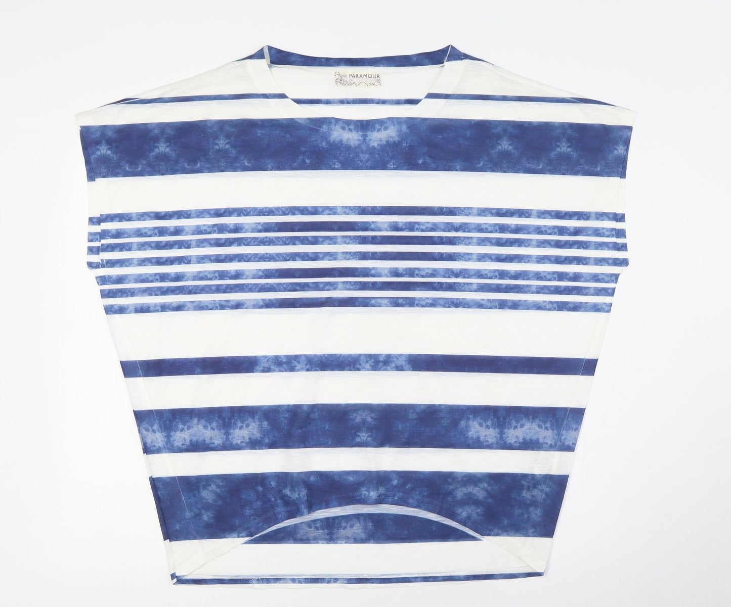 Paramour Womens Blue Striped Polyester Basic T-Shirt Size S Boat Neck - Size S-M