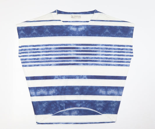 Paramour Womens Blue Striped Polyester Basic T-Shirt Size S Boat Neck - Size S-M