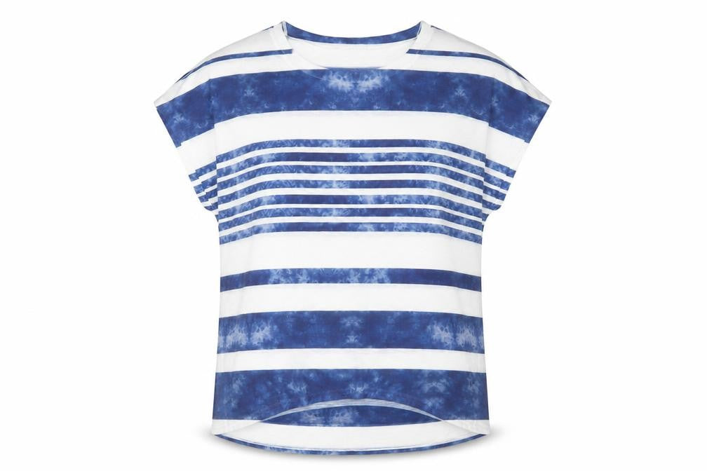 Paramour Womens Blue Striped Polyester Basic T-Shirt Size S Boat Neck - Size S-M