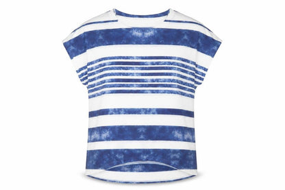 Paramour Womens Blue Striped Polyester Basic T-Shirt Size S Boat Neck - Size S-M