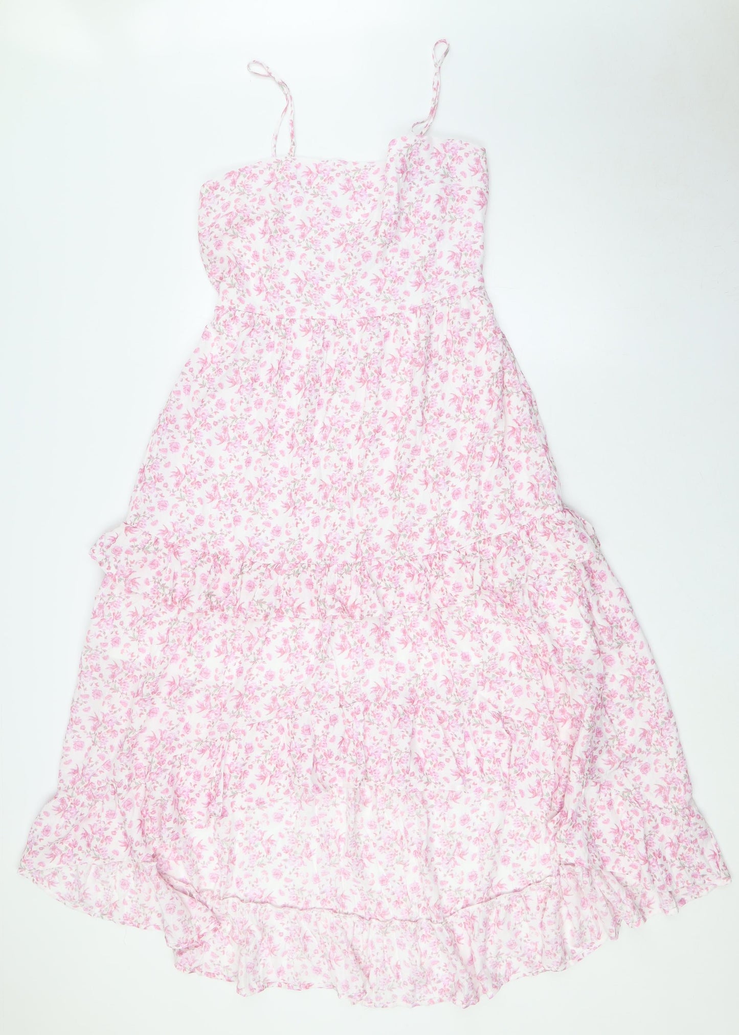 Trixxi Womens Pink Floral Rayon A-Line Size L Square Neck - Tiered