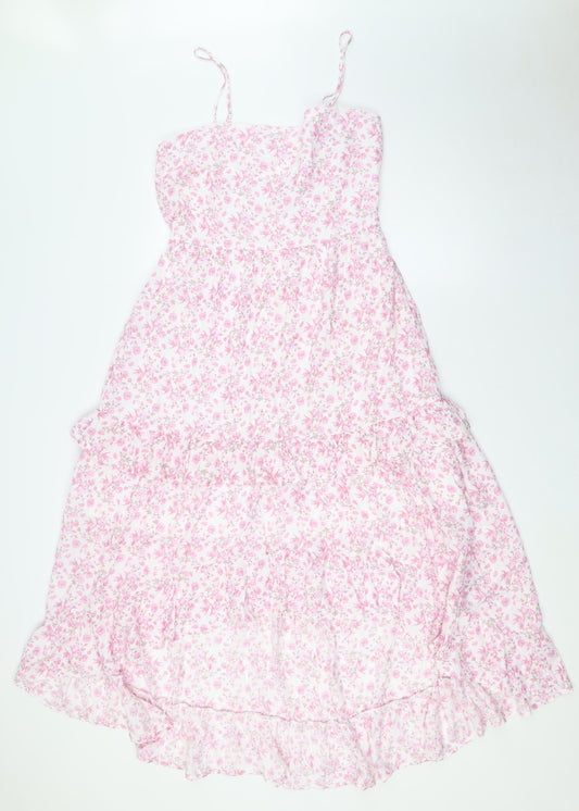 Trixxi Womens Pink Floral Rayon A-Line Size L Square Neck - Tiered