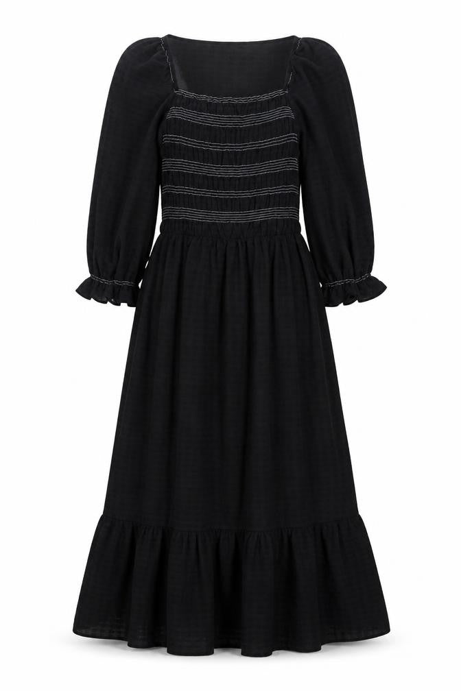 Marks & Spencer Womens Black Polyester A-Line Size 8 Square Neck - Smocked Top