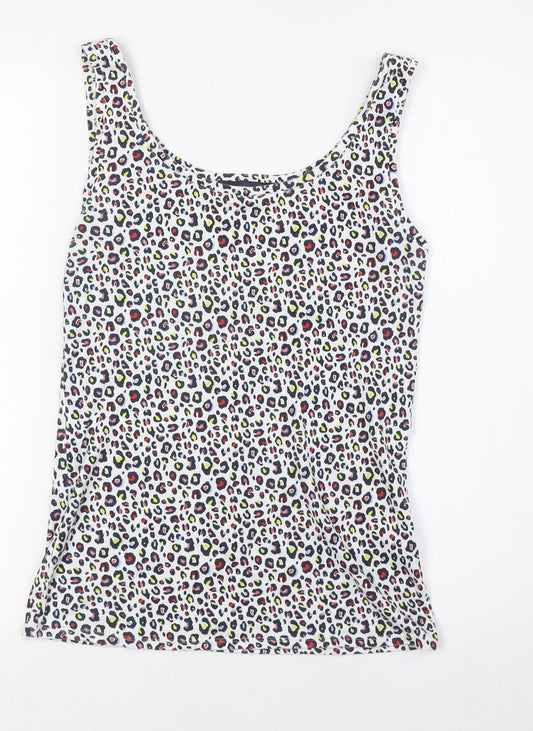 Marks and Spencer Womens Multicoloured Animal Print Cotton Basic Tank Size 10 Round Neck
