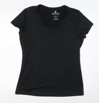 Additional front view of 90 Degree women’s black polyester basic t-shirt, size L, v-neck