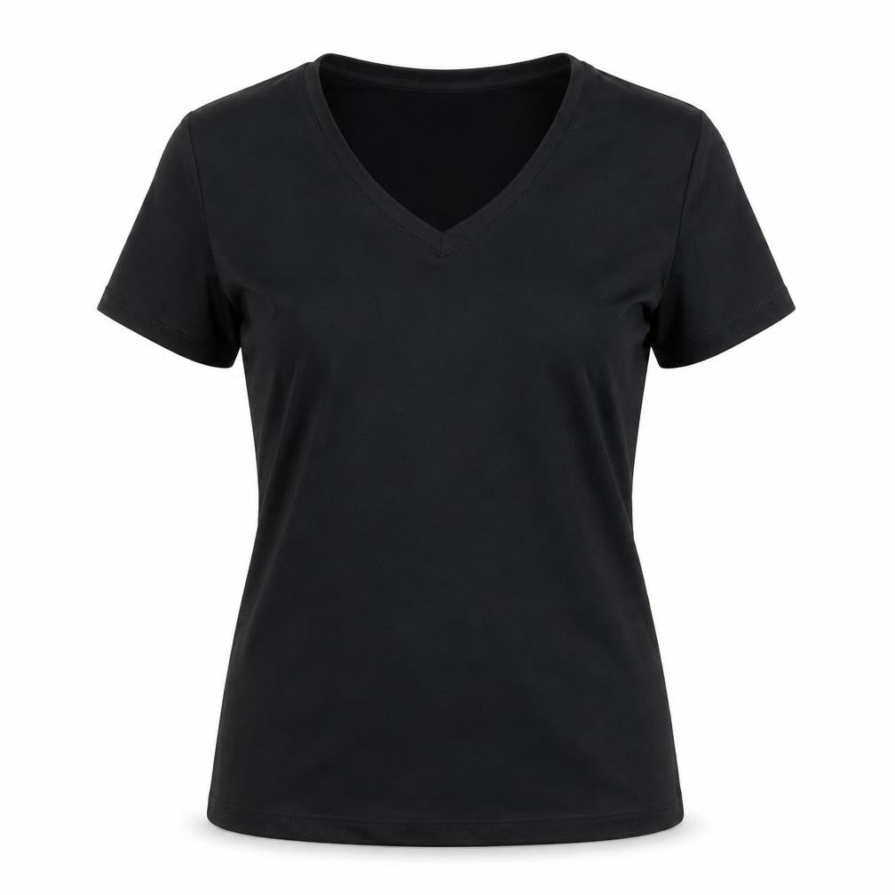 90 Degree Womens Black Polyester Basic T-Shirt Size L V-Neck