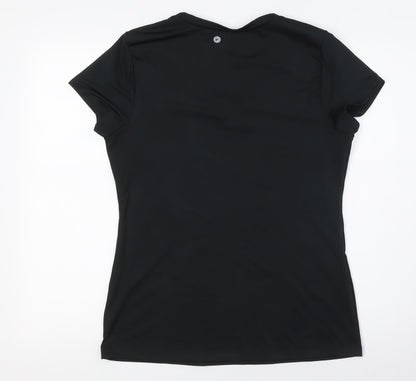 Back view of 90 Degree women’s black polyester basic t-shirt, size L, v-neck