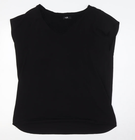 Wallis Womens Black Polyester Basic T-Shirt Size M V-Neck