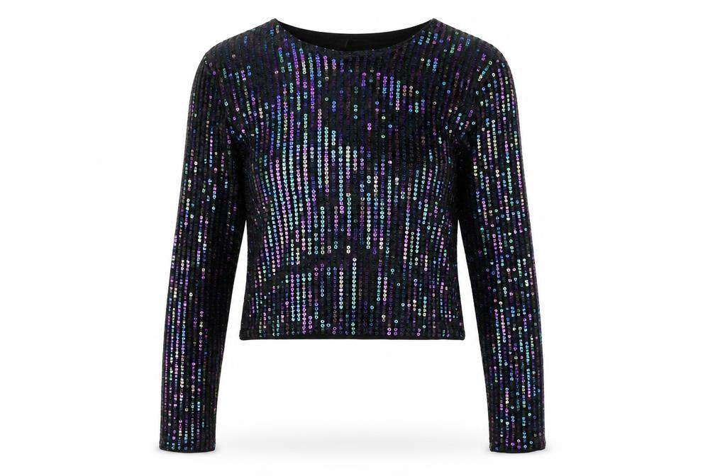 Divided by H&M Womens Black Polyester Basic Button-Up Size S Round Neck - Sequins