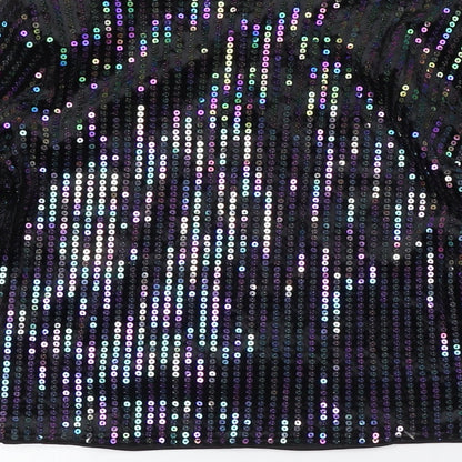 Divided by H&M Womens Black Polyester Basic Button-Up Size S Round Neck - Sequins