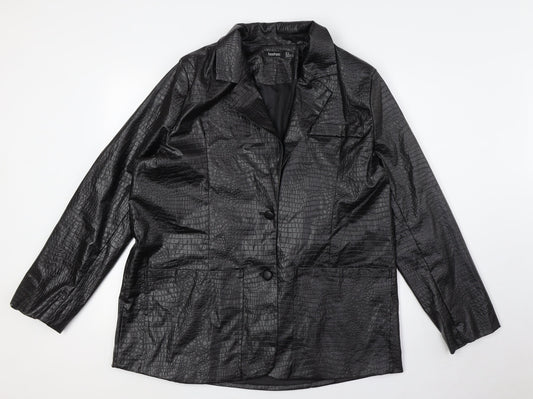 Boohoo Womens Black Animal Print Jacket Size 14 Button