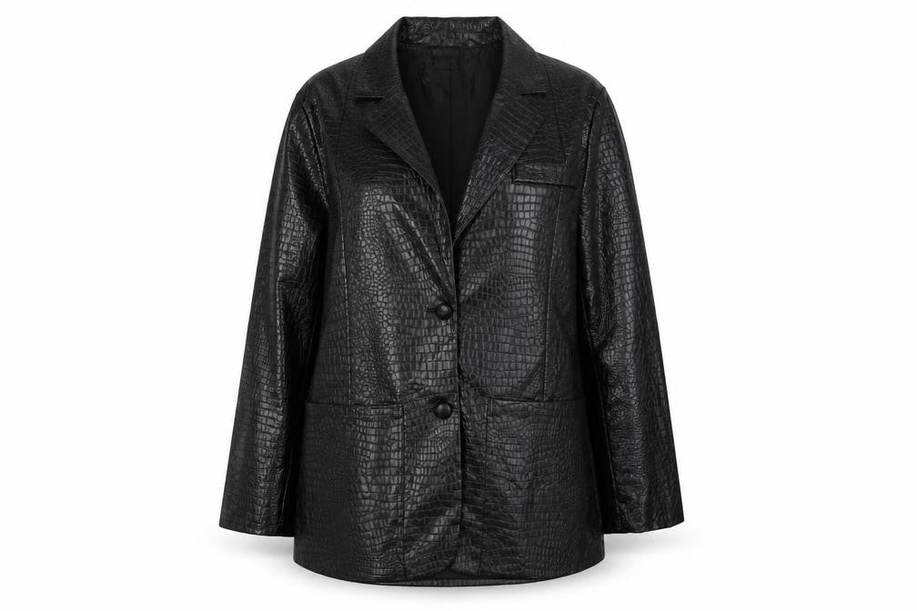 Boohoo Womens Black Animal Print Jacket Size 14 Button