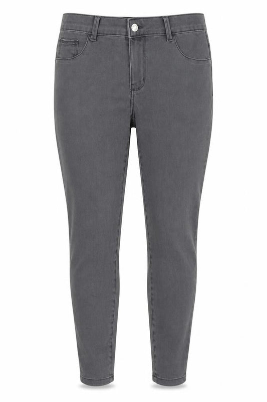 Front view of Denim & Co. women’s grey cotton skinny jeans, size UK 14, 28-inch leg regular button