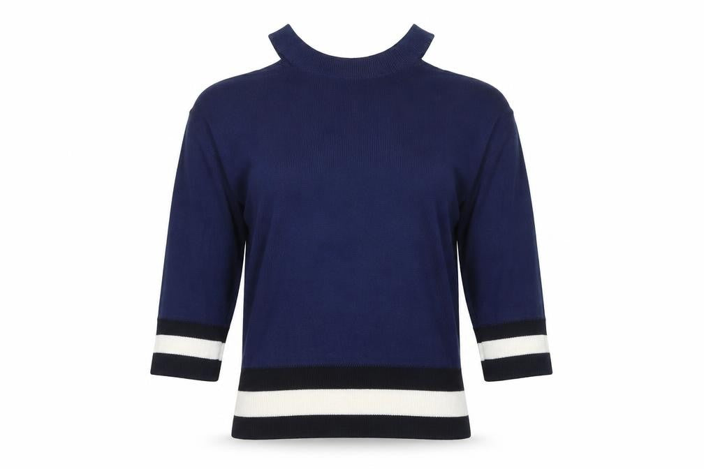 Tortona Womens Blue Crew Neck Polyester Pullover Jumper Size S - Cold Shoulder