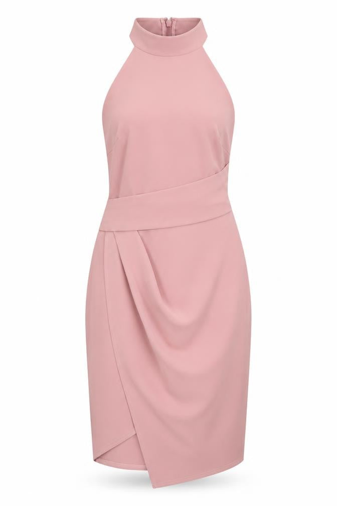 Lipsy Womens Pink Polyester Pencil Dress Size 8 Halter Zip - Wrap Effect