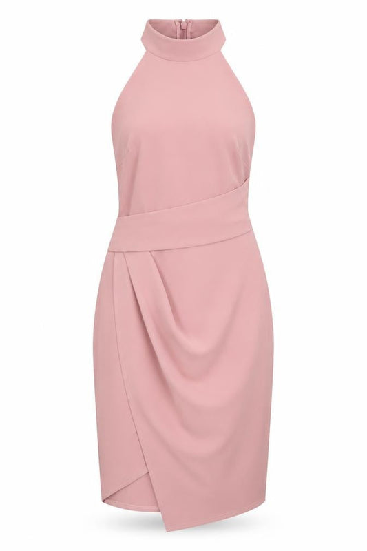 Lipsy Womens Pink Polyester Pencil Dress Size 8 Halter Zip - Wrap Effect