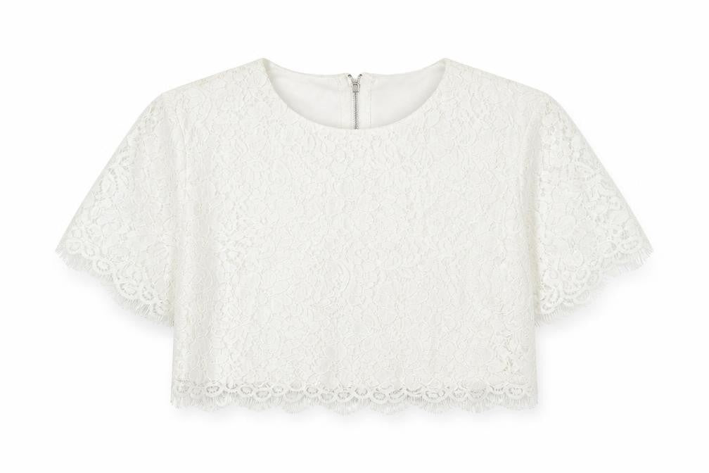 Boohoo Womens White Cotton Cropped Button-Up Size 10 Round Neck