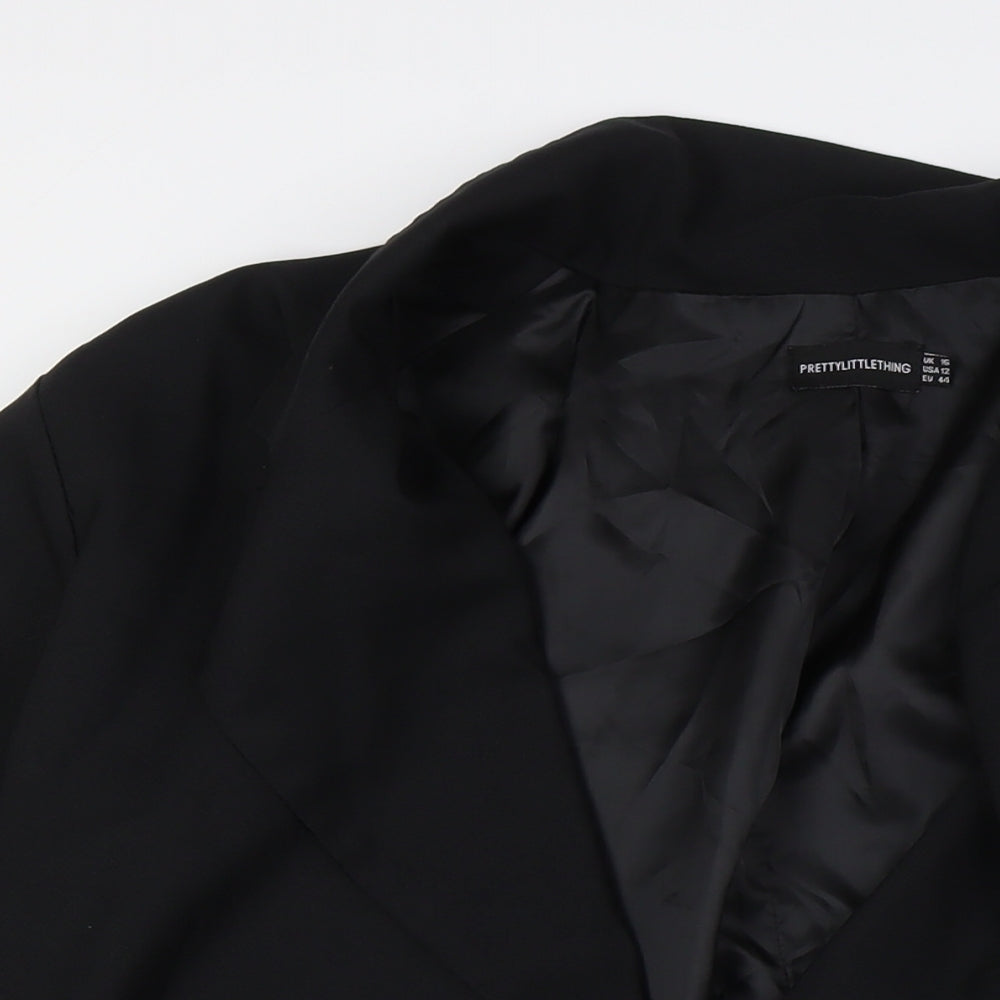 PRETTYLITTLETHING Womens Black Jacket Size 16 Button - Shoulder Pads